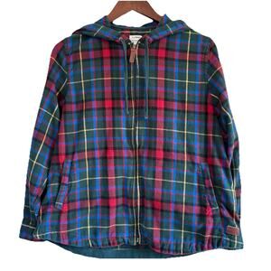L.L. Bean Women's Relaxed Fit Scotch Plaid Full Zip Hoodie Flannel Petite Medium